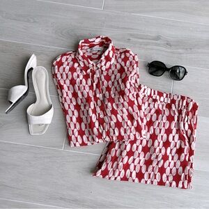 Zara 2 piece printed flowy button down top and pant fluid set